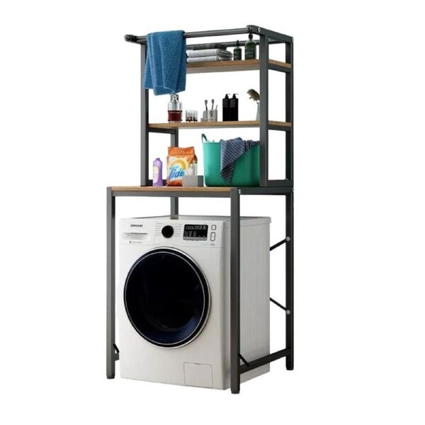 Heavy Duty 3-Tier Over Washing Machine Storage Rack Shelf Organizer Stand Black Frame (Front Load)