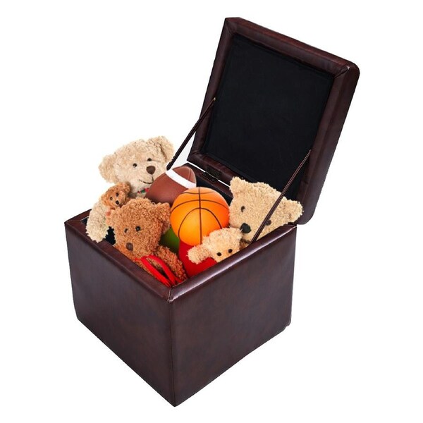 Costway 40cm Cube Ottoman Storage Box Footstools w/Hinge Top Home Living Room Bedroom Furniture Brown