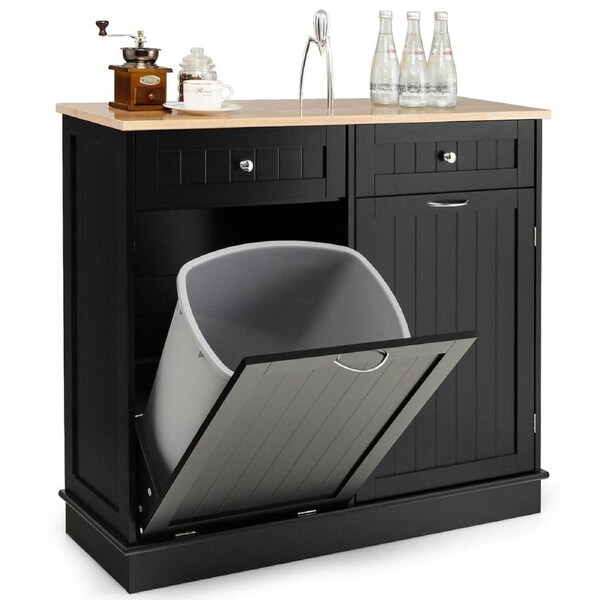 Costway Kitchen Storage Cabinet w/Trash Bin Drawers