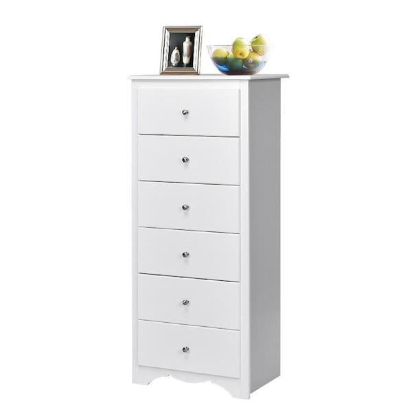 Costway 6 Chest of Drawers Tallboy Storage Cabinet Living Bedroom White