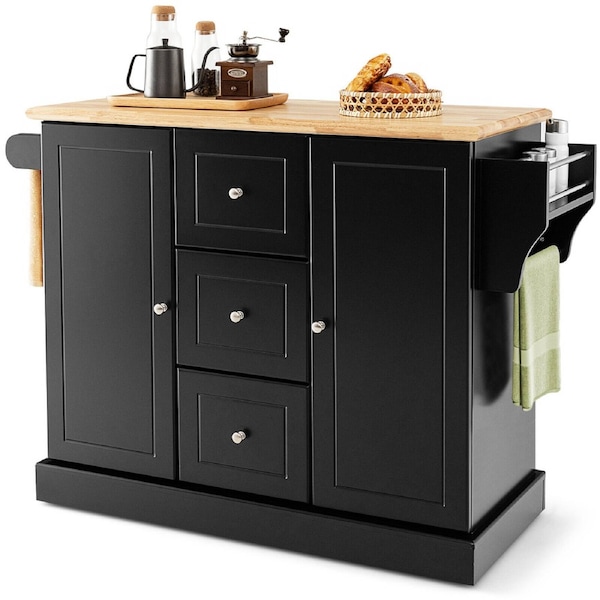 Costway Kitchen Island Cart Hidden Wheels Black