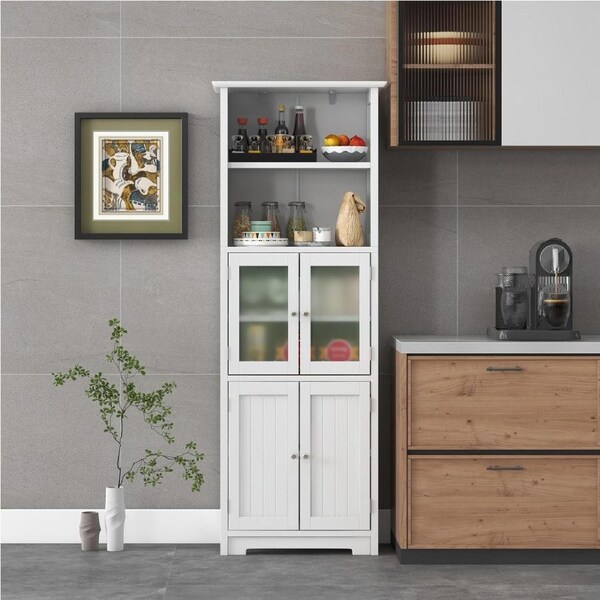 Costway 163cm Tall Bathroom Storage Cabinet Organizer Kitchen Pantry Cupboard w/Adjustable Shelves White