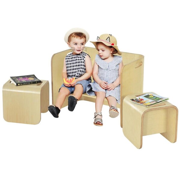Costway 3pcs Table Chair Set Wood Activity Desk
