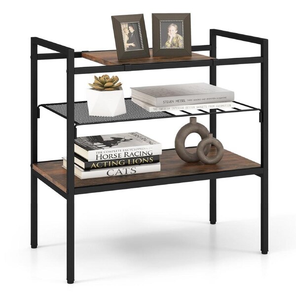 Costway 3-Tier Console Table Entryway Display Table Sofa Side Table w/Removable Top Panel & Shelf