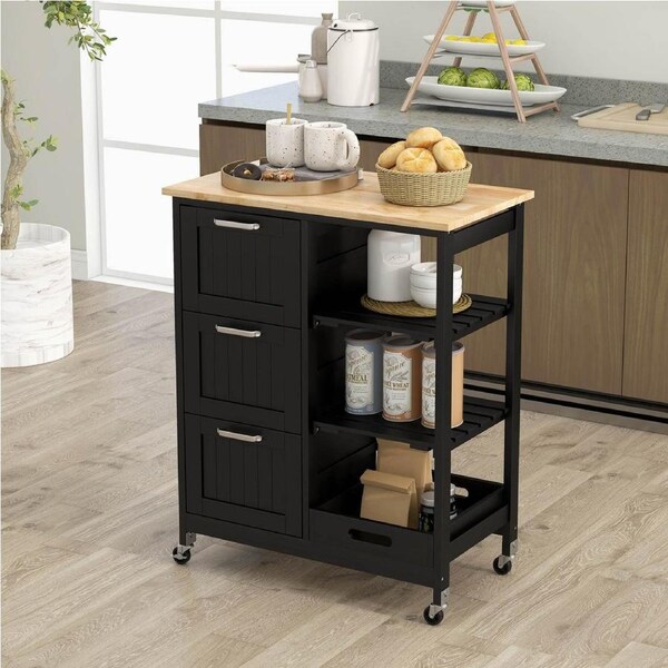 Costway Kitchen Island Trolley Storage Cart Black