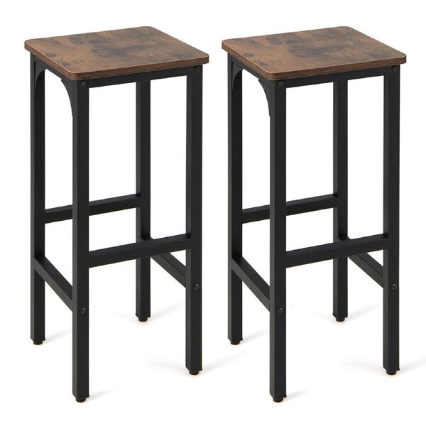 Costway 2x Metal Bar Stool 71.5cm 2-level Footrest Counter Height Chairs Set Wooden Dining Room Pub Restaurant Industrial Brown