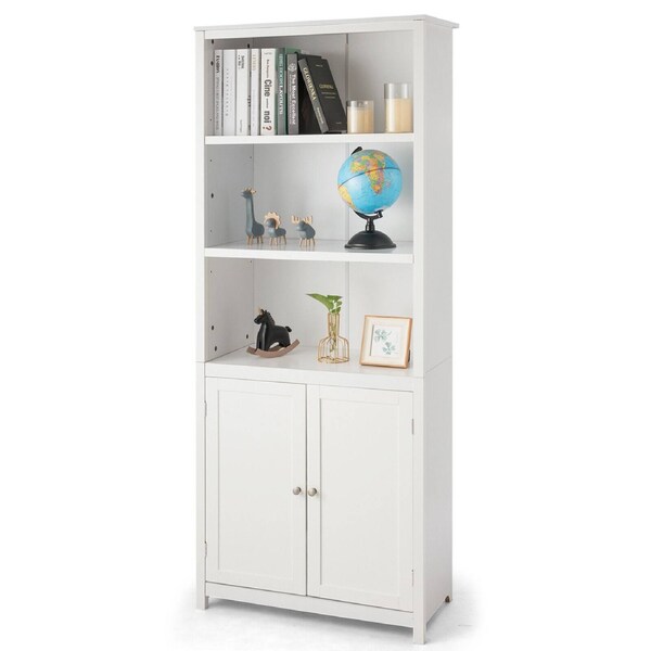 Costway Wood Bookcase Display Shelf Storage Cabinet Home Office White