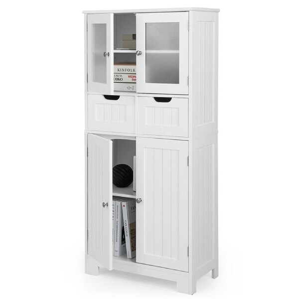 Costway Floor Storage Cabinet Kitchen Pantry Cupboard Multifunctional Organizer w/3-position Shelves & 2 Drawers White