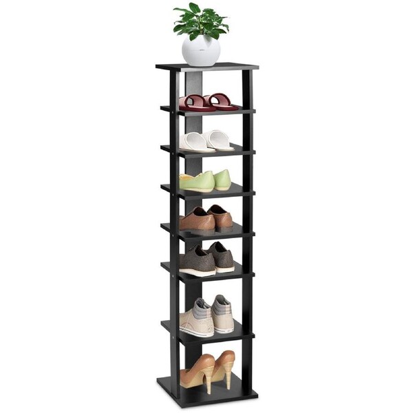 Costway 7-Tier Industrial Shoe Rack Storage Tower Cabinet w/Detachable Board Entryway Shoe Organizer, Black