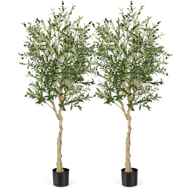 Costway 2-Pack Artificial Olive Tree 1.82M Faux Potted Plants W/1296 Leaves Office Home