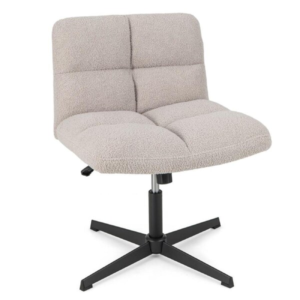 Costway Modern Armless Office Chair Leisure Chair Adjustable Height & Back/Imitation Lamb Fleece Vanity Chair Grey