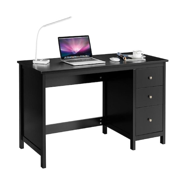 Costway 3-Drawer Computer Desk Home Office Study Desk Modern Laptop Desk Computer Workstation, Black