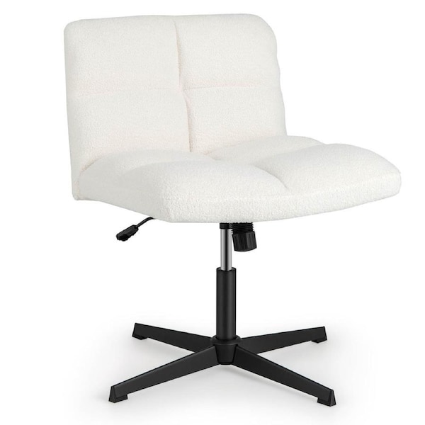 Costway Modern Armless Office Chair Leisure Chair Adjustable Height & Back/Imitation Lamb Fleece Vanity Chair Beige