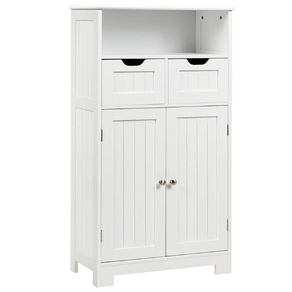 Costway Bathroom Floor Cabinet Toilet Storage Cupboard Wooden Laundry Organizer White