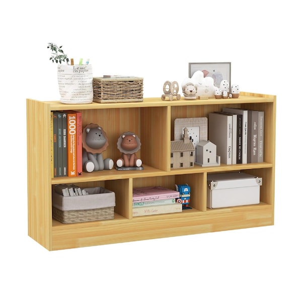 Costway Wooden Toy Organiser 5 Cube Storage Cabinet Bookcase Bookshelves Display Shelf, Natural