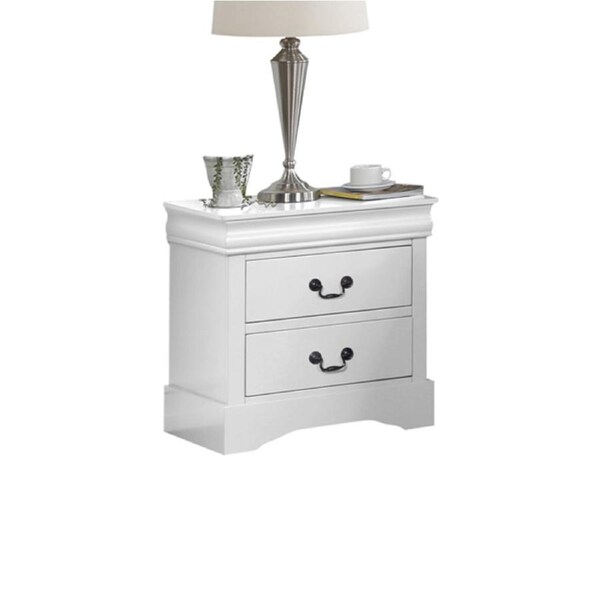 Bedside Table White Colour With 2 Drawers Night Stand Solid Wood Metal Handles
