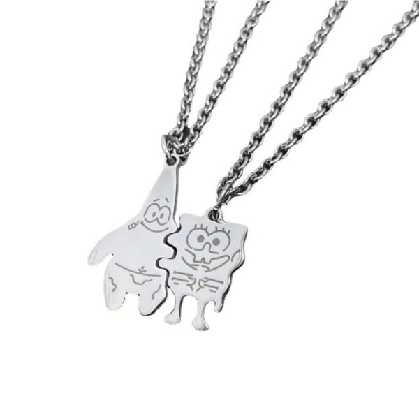 2-piece SpongeBob and Patrick Star couple necklace set, student clavicle chain pendant jewelry