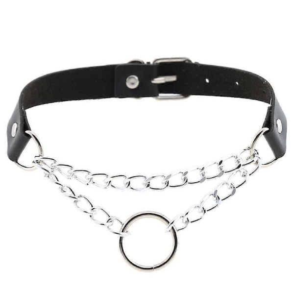 Black Harajuku Punk Goth Silver Color Chain Leather Choker Gothic Collar Women Choker Girls Dark Je