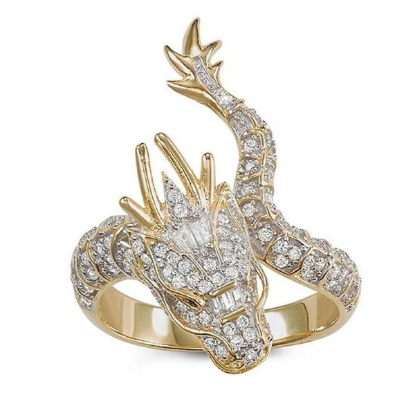 Trendy Gold Dragon Ring With Diamonds - Domineering Golden Dragon Ring With Diamonds