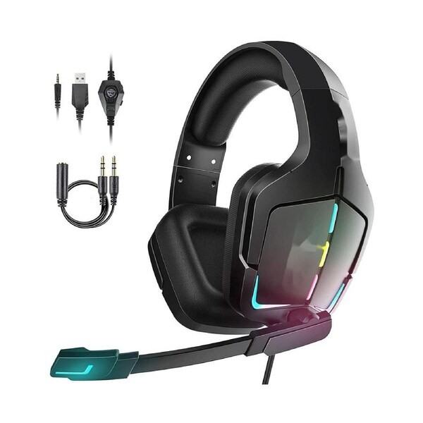 Gaming Headset, LED Light Headphones with Microphone, PC Headphones, Over-Ear Headphones with Excellent Sound Quality for PC, Xbox One, Xbox Series X-S
