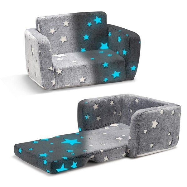 Playpals Folding Kids Sofa Convertible Toddler Couch Glow in the Dark Grey
