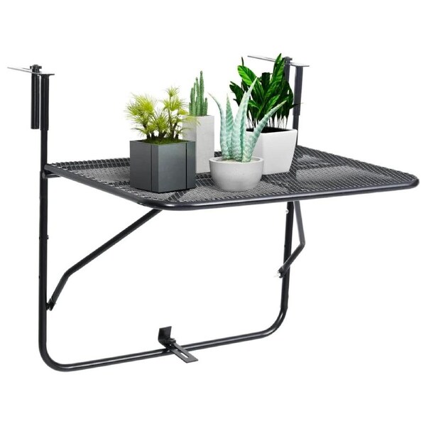 Balcony Railing Table Steel Mesh Hanging Folding Design Industrial Table 60x40cm
