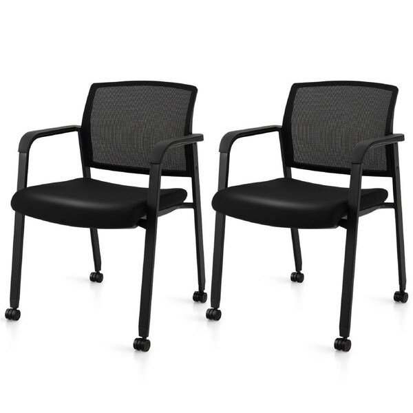 Costway 2x Mesh Office Chair Mobile Training Conference Chair Computer Chair Mid Back Living Room Black