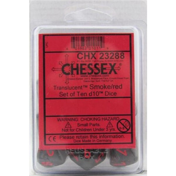 CHX 23288 BULK D10 Dice Translucent Smoke/Red (10 Dice in Bag)