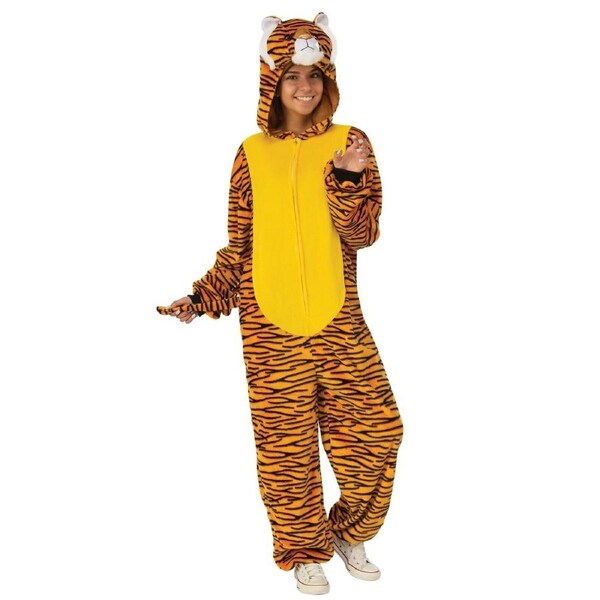 Rubies Tiger Furry Jumpsuit Adult Dress Up Halloween Party Costume Yellow S-M