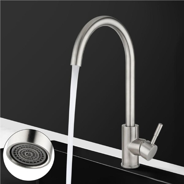 ACA Kitchen Tap Mixer Tap Round Sink Faucet Basin Laundry Brushed