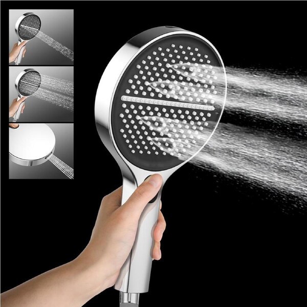 High Pressure 6" Round Handheld Shower Head 4-Mode Rainfall Sprayer Large Luxury Hand Shower Chrome