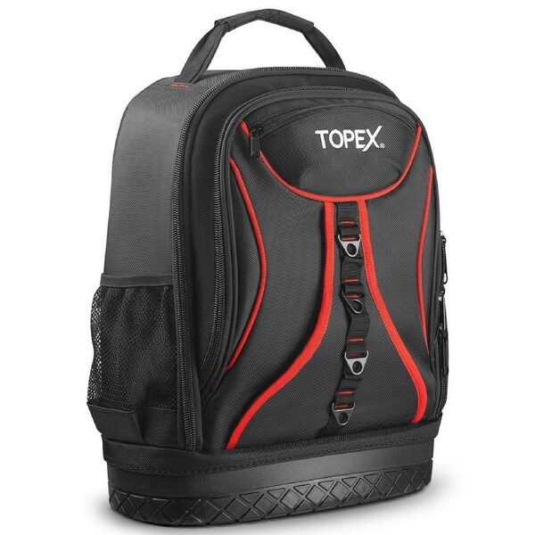 TOPEX 18 Inch Tool Backpack, 21 Pockets Inside and Outside Tool Organiser, Premium Fabric Tool Bag with Tough Bottom, for Home and Workshop Organisations