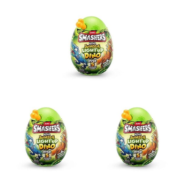 3x Zuru Smashers Jurassic Light-Up Nano Egg Action Figure Kids Toy Assorted 3y+