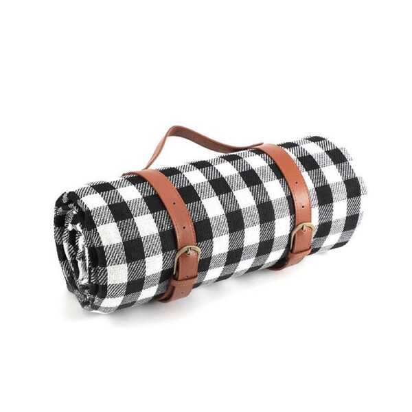 Nevenka Waterproof Picnic Blanket 3 Layered Foldable Outdoor Picnic Mat Perfect for Park and Beach-BlackWhite 150X200 CM
