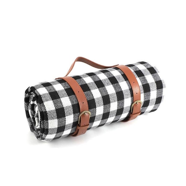 Nevenka Waterproof Picnic Blanket 3 Layered Foldable Outdoor Picnic Mat Perfect for Park and Beach-BlackWhite 200X200 CM