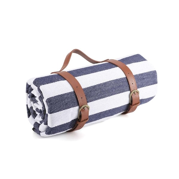 Nevenka Waterproof Picnic Blanket 3 Layered Foldable Outdoor Picnic Mat Perfect for Park and Beach-BlueStripes 150X200 CM