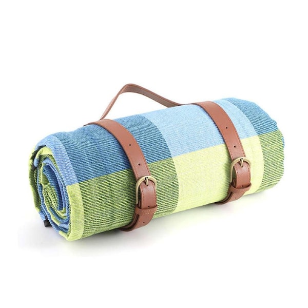 Nevenka Waterproof Picnic Blanket 3 Layered Foldable Outdoor Picnic Mat Perfect for Park and Beach-BlueGreen 200X300 CM