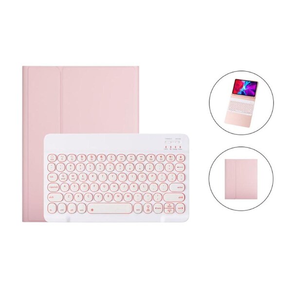 Nevenka Keyboard Case For iPad Cute Round Key 7 Color Backlit Detachable Keyboard with Pen Slot at the Bottom-Pink For iPad mini6