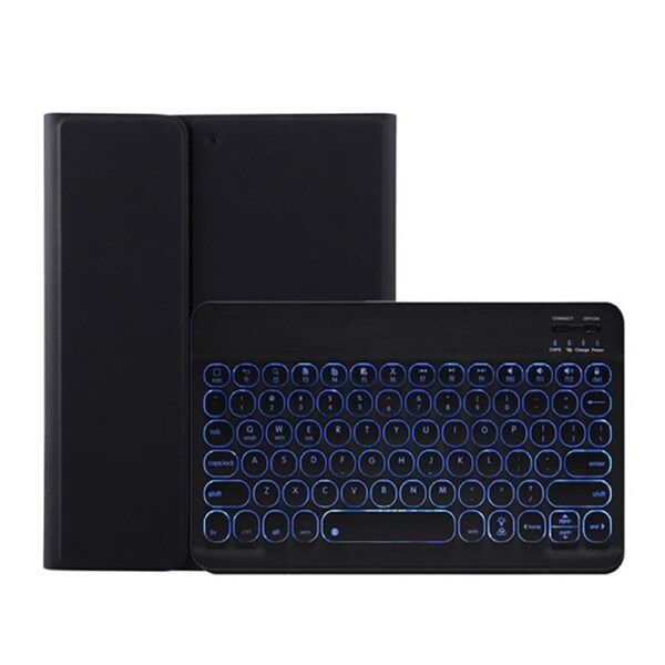 Nevenka Keyboard Case For iPad Cute Round Key 7 Color Backlit Detachable Keyboard with Pen Slot at the Bottom-Black For iPad10th (2022)10.9