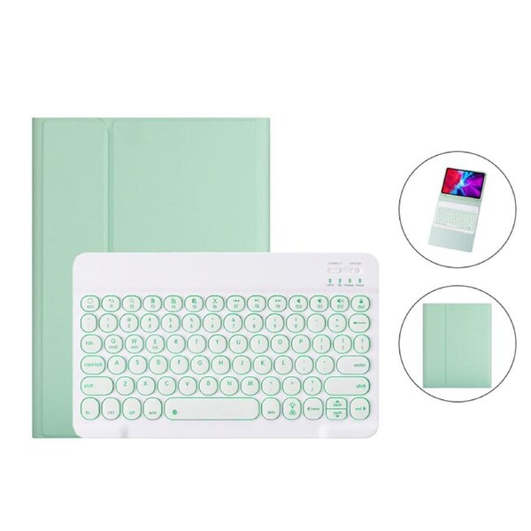 Nevenka Keyboard Case For iPad Cute Round Key 7 Color Backlit Detachable Keyboard with Pen Slot at the Bottom-Green For iPad10th (2022)10.9