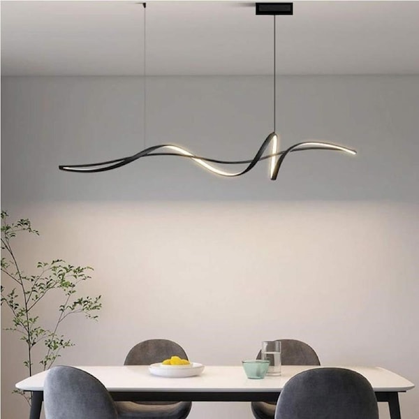 BAMDECOR A36 Modern LED Linear Chandeliers Pendant Lights with Dimmable LED and Adjustable Hanging Length 140cm -Black