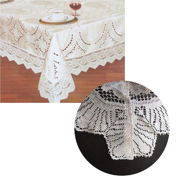 Chapel Gate Sophia Cream Jacquard Cutwork Lace Tablecloth 180 x 270 cm