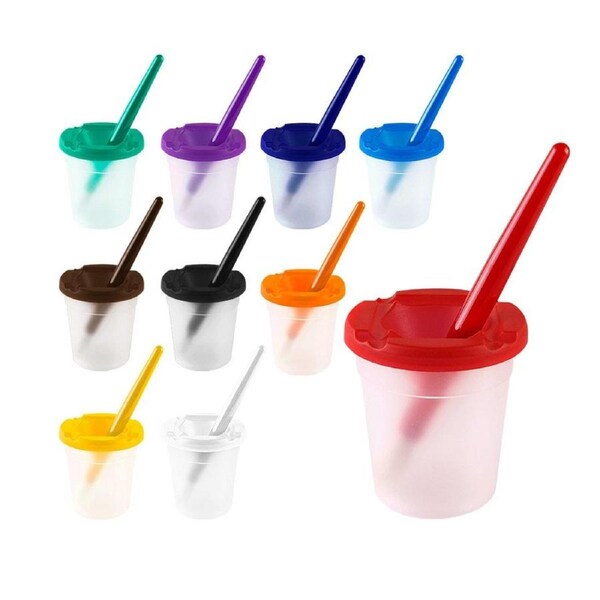 10 Sets of Childrens Painting Brush Washing Cups Graffiti Brush Set for Kids