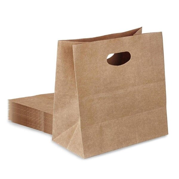50PCS Scooped Kraft Paper Tote Bags Gift Bags for Party Wedding Packaging