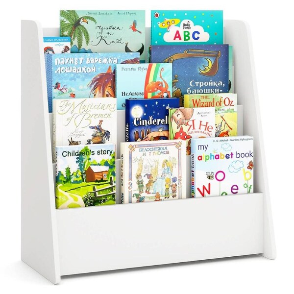 Babyjoy 4-Tier Kids Wooden Bookshelf Front Facing Display Bookcase Magazine Storage Rack White