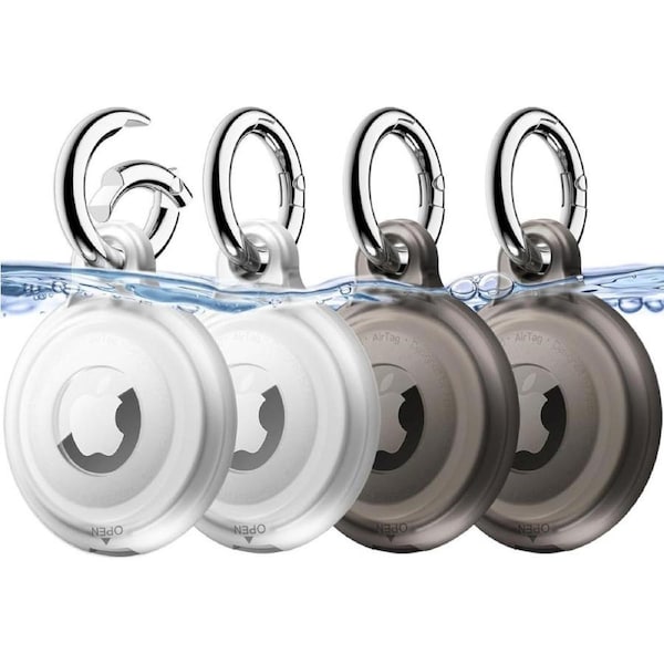 JETech 4 Pack Waterproof Case for AirTag with Keychain, Full Body Anti-Scratch Air Tag Keyring Holder Cover for Kids, Pet Collar, Keys, Luggage, Bags (Black/Black/Clear/Clear)