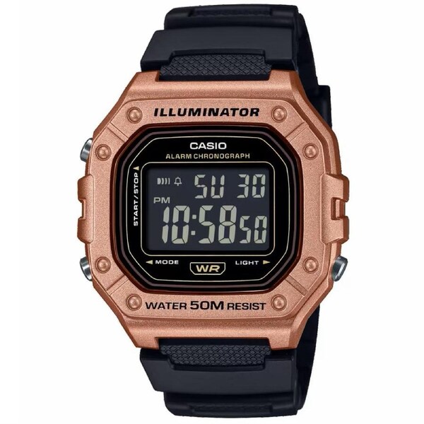 Casio Black Rose Gold 50m Unisex Multi-Function Digital Sports Watch W-218HM-5B