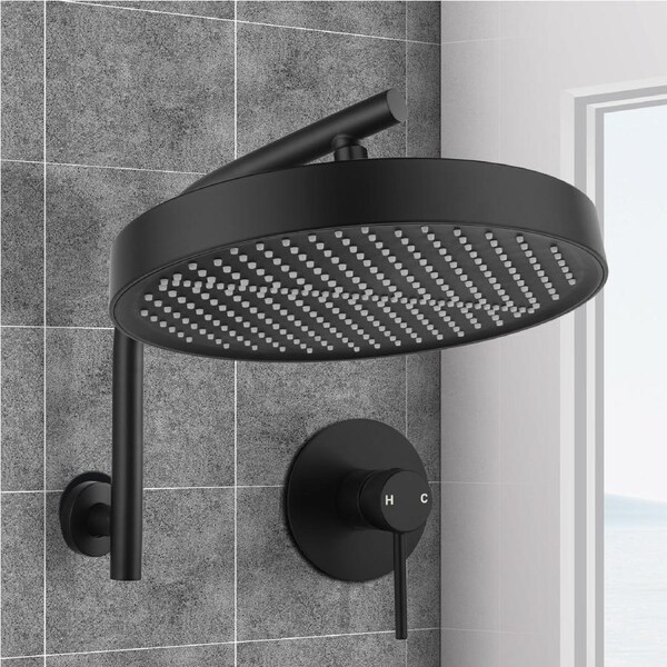 ACA 13" Rain Shower Head With Mixer Tap Set Black Round Gooseneck Shower Wall Arm