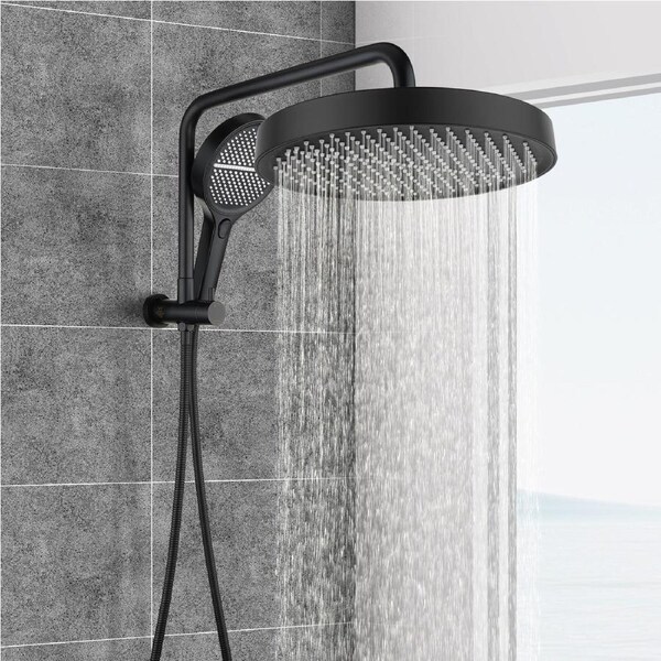 ACA 13" Rain Shower Head Set 4-Mode Handheld Round High Pressure Brass Black