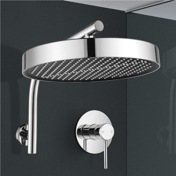 ACA Chrome 13" Round Shower Head Gooseneck Wall Arm With Mixer Taps Set